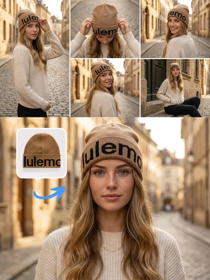 AI-generated hat model ad visual with commercial fashion styling