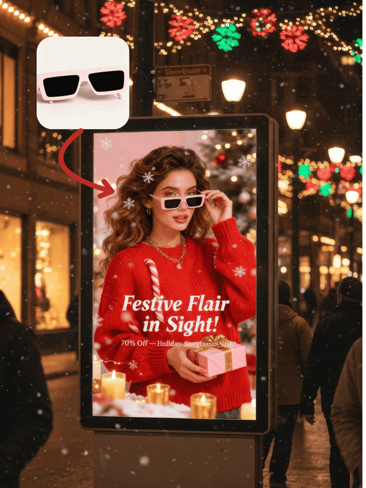AI-generated Christmas sales poster with festive design elements and holiday promotional messaging