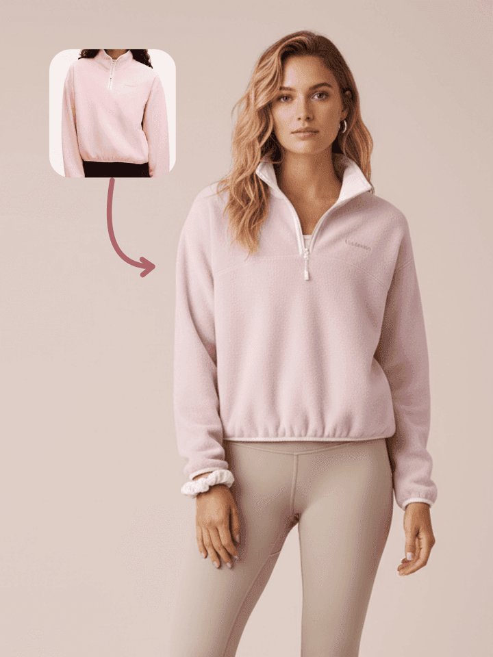 AI-generated virtual try-on example showing clothing visualization on a model